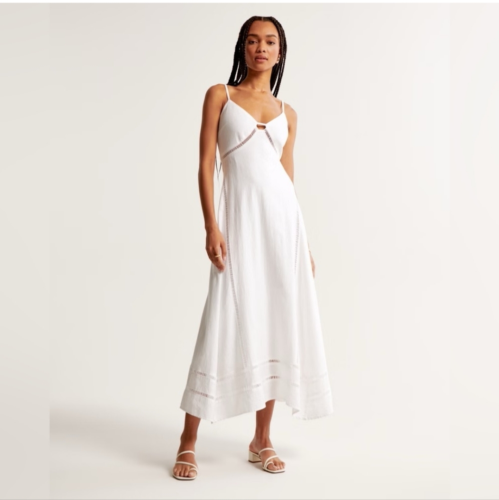 Abercrombie Petite White Sharkbite Midi Dress